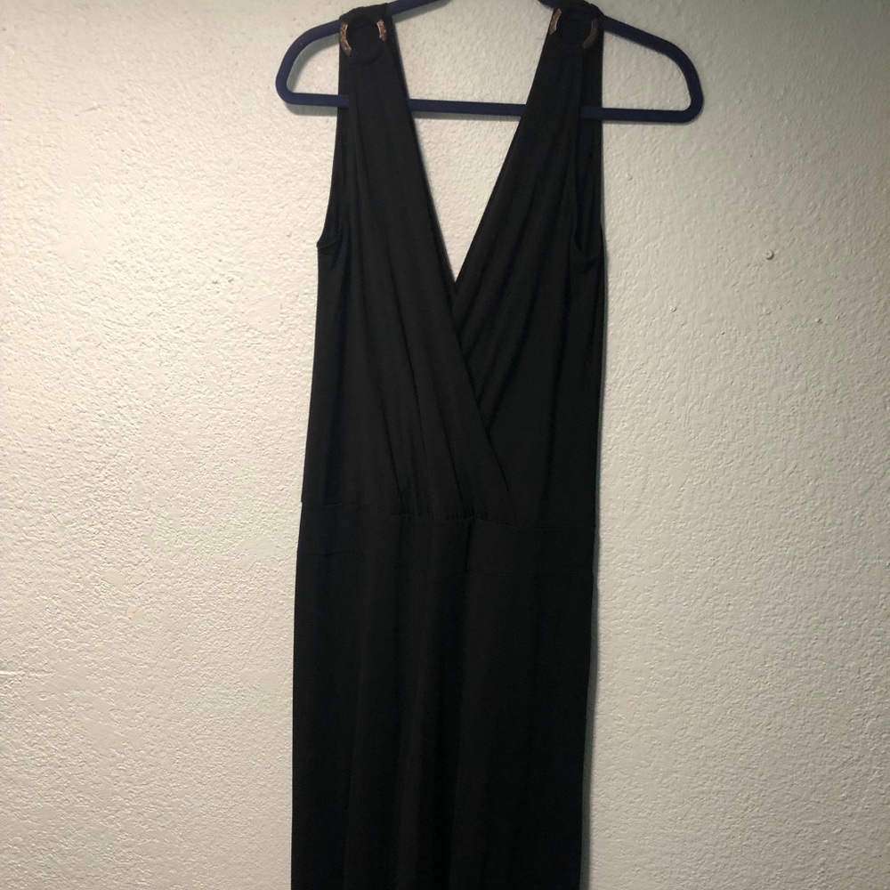 Black V neck sleeveless wide leg jumpsuit